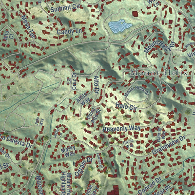 Close-up of the map of Casa de Oro-Mount Helix, California print showing street and building detail