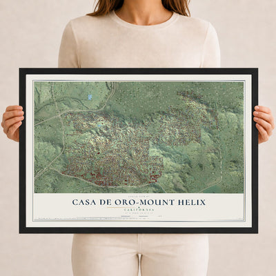 Map of Casa de Oro-Mount Helix, California, 12 x 18 inch print in a black wood frame