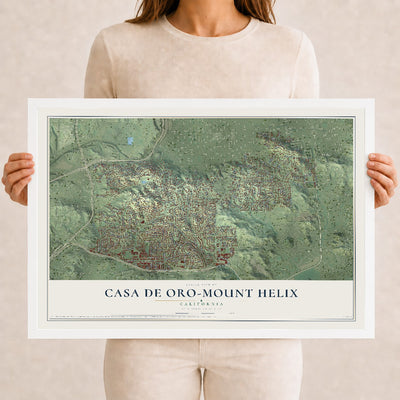 Map of Casa de Oro-Mount Helix, California, 12 x 18 inch print in a white wood frame