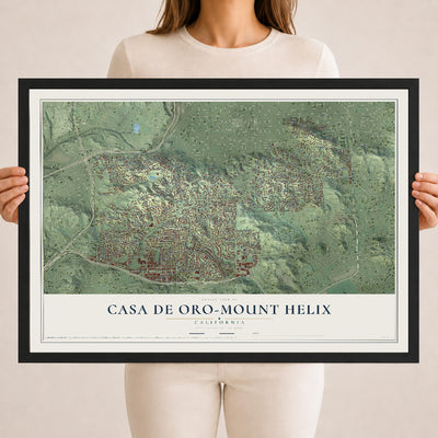 Map of Casa de Oro-Mount Helix, California, 18 x 24 inch print in a black wood frame