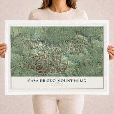 Map of Casa de Oro-Mount Helix, California, 18 x 24 inch print in a white wood frame