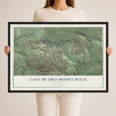 Map of Casa de Oro-Mount Helix, California, 24 x 36 inch print in a black wood frame