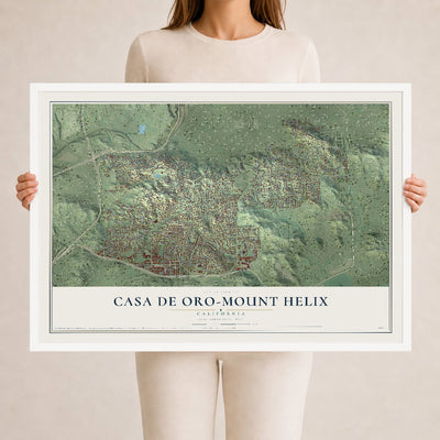 Map of Casa de Oro-Mount Helix, California, 24 x 36 inch print in a white wood frame