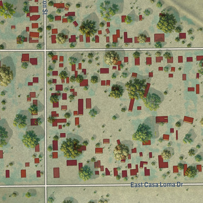 Close-up of the map of Casa Loma, California print showing street and building detail