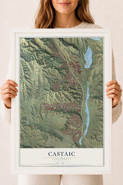 Map of Castaic, California, 18 x 24 inch print in a white wood frame