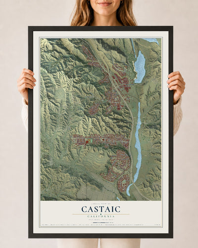 Map of Castaic, California, 24 x 36 inch print in a black wood frame