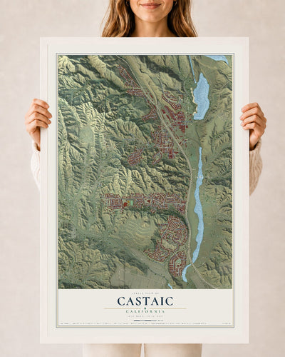 Map of Castaic, California, 24 x 36 inch print in a white wood frame