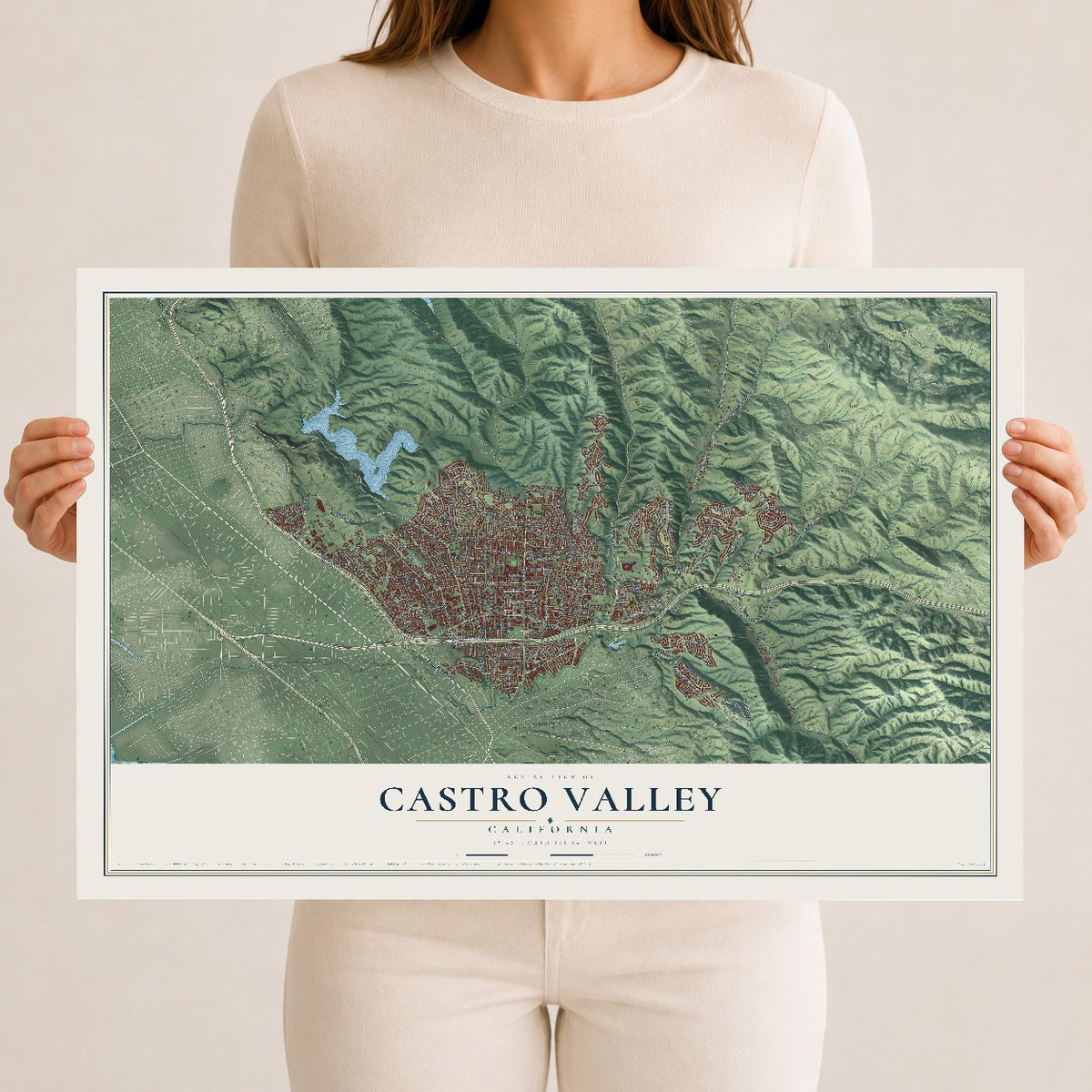 Map of Castro Valley, California, 12 x 18 inch unframed archival matte print