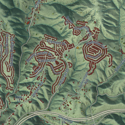 Second close-up of the map of Castro Valley, California print showing more streets and buildings