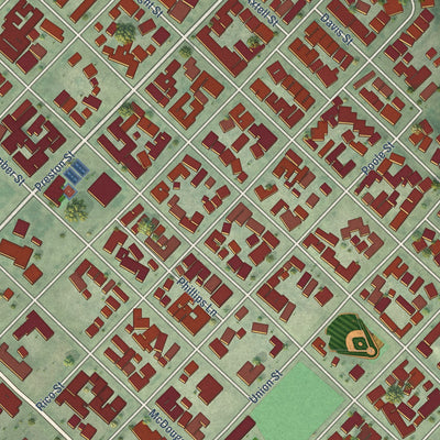 Close-up of the map of Castroville, California print showing street and building detail