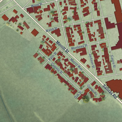 Second close-up of the map of Castroville, California print showing more streets and buildings