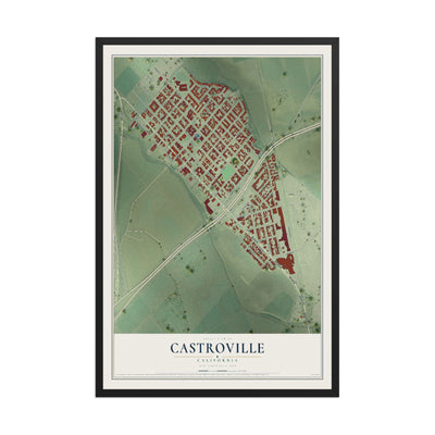 Map of Castroville, California, 12 x 18 inch print in a black wood frame
