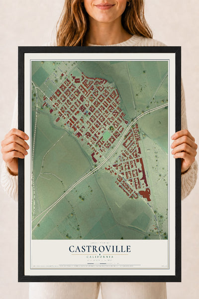 Map of Castroville, California, 18 x 24 inch print in a black wood frame
