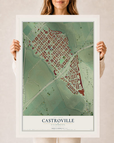 Map of Castroville, California, 24 x 36 inch print in a white wood frame