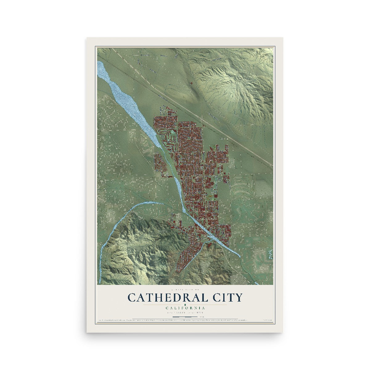 Map of Cathedral City, California, 12 x 18 inch unframed archival matte print