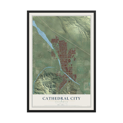 Map of Cathedral City, California, 12 x 18 inch print in a black wood frame