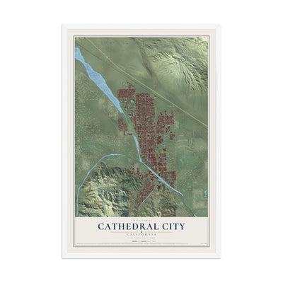 Map of Cathedral City, California, 12 x 18 inch print in a white wood frame