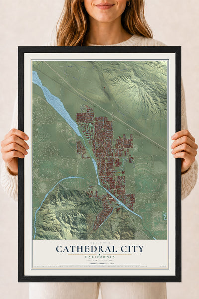 Map of Cathedral City, California, 18 x 24 inch print in a black wood frame