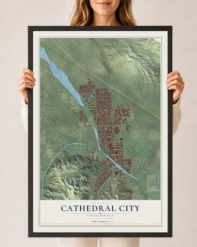 Map of Cathedral City, California, 24 x 36 inch print in a black wood frame