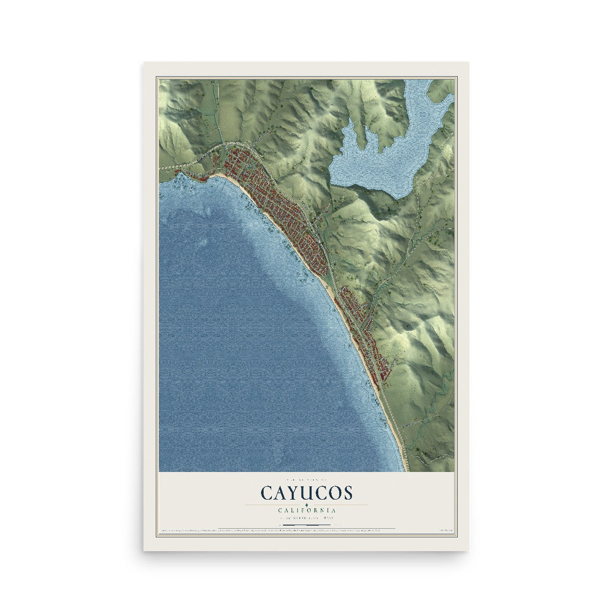 Map of Cayucos, California, 12 x 18 inch unframed archival matte print