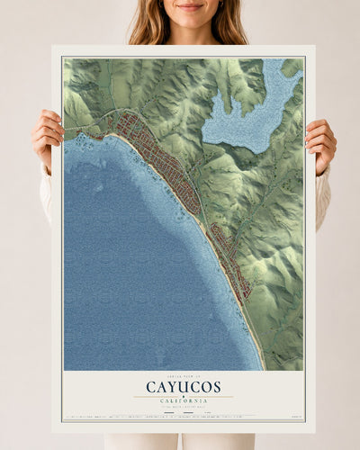Map of Cayucos, California, 24 x 36 inch unframed archival matte print