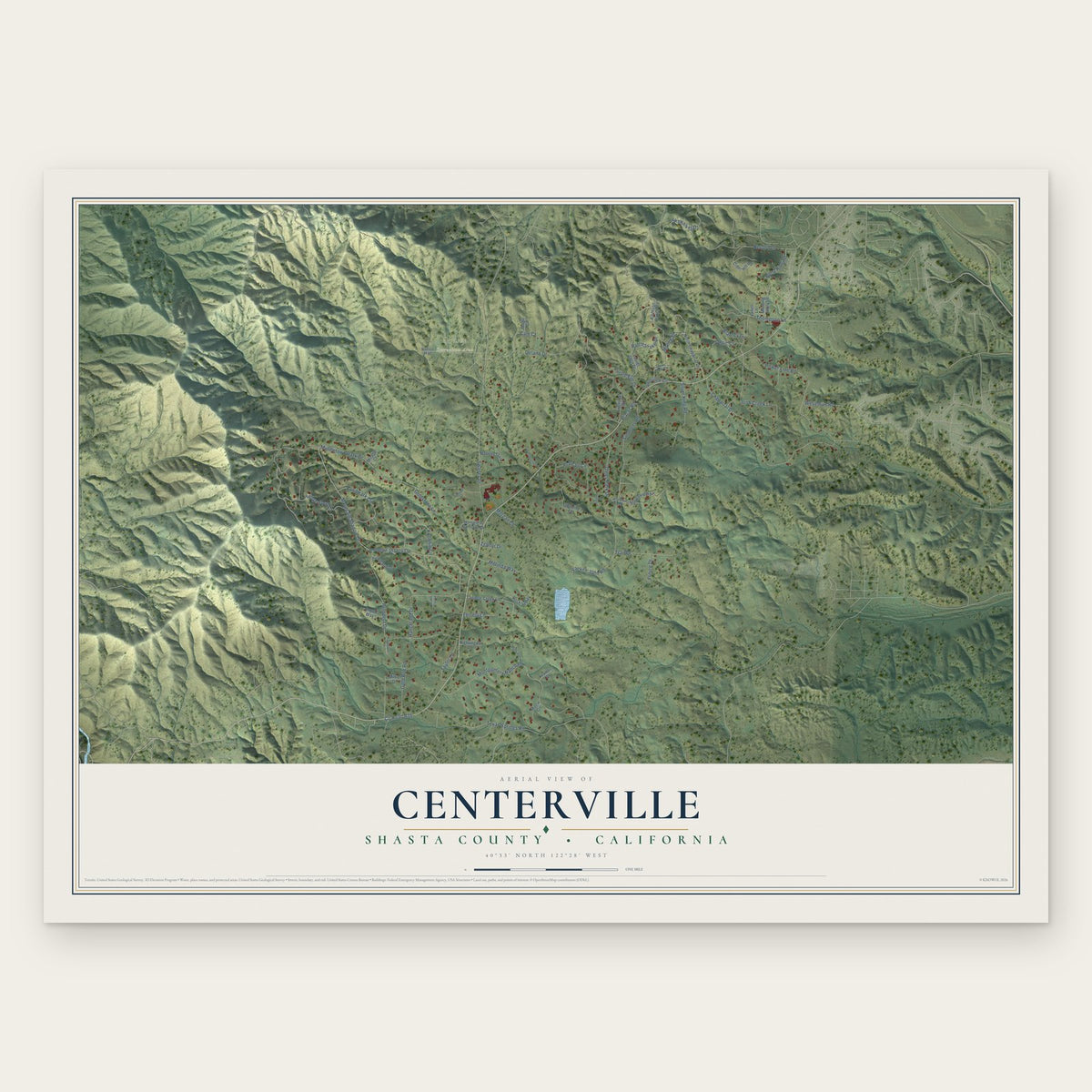 Centerville, Shasta County, California map print, the full design