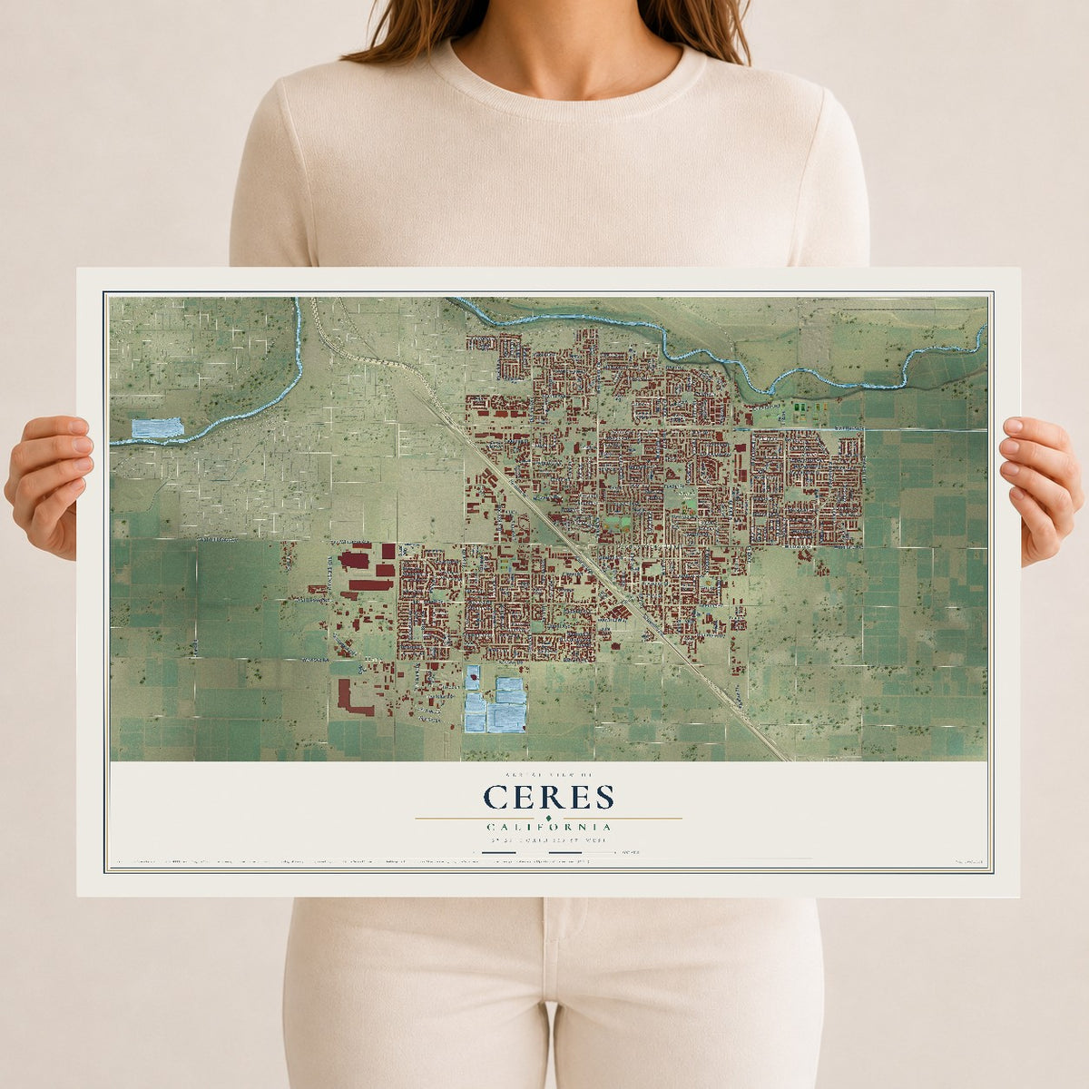 Map of Ceres, California, 12 x 18 inch unframed archival matte print