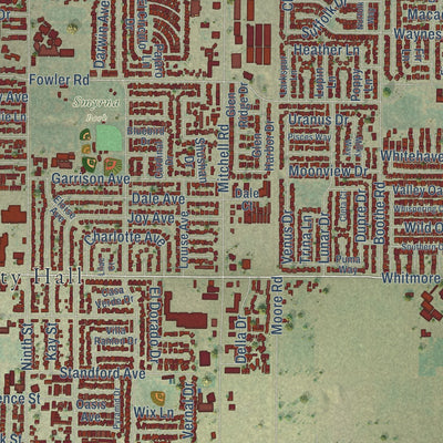 Second close-up of the map of Ceres, California print showing more streets and buildings