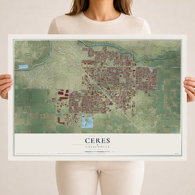 Map of Ceres, California, 18 x 24 inch unframed archival matte print
