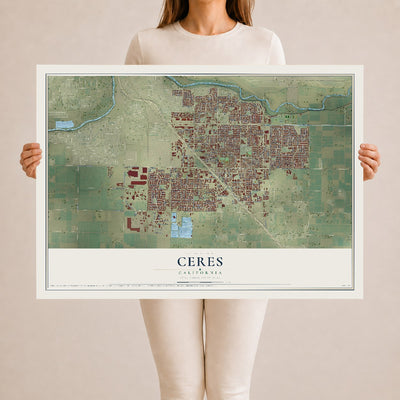 Map of Ceres, California, 24 x 36 inch unframed archival matte print