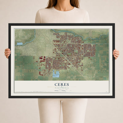 Map of Ceres, California, 24 x 36 inch print in a black wood frame