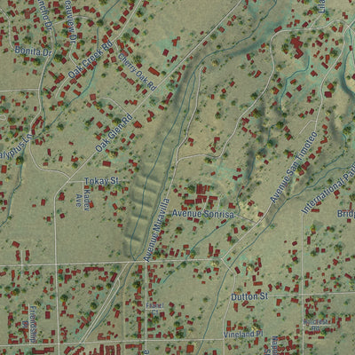 Second close-up of the map of Cherry Valley, California print showing more streets and buildings