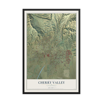 Map of Cherry Valley, California, 12 x 18 inch print in a black wood frame