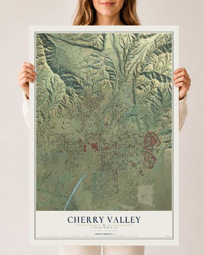Map of Cherry Valley, California, 24 x 36 inch unframed archival matte print