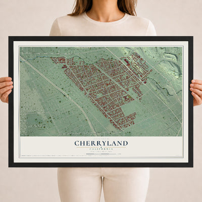 Map of Cherryland, California, 18 x 24 inch print in a black wood frame