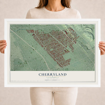 Map of Cherryland, California, 18 x 24 inch print in a white wood frame