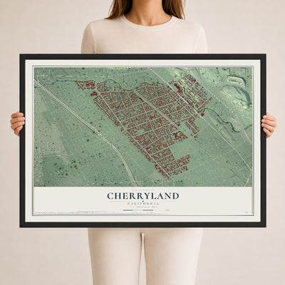 Map of Cherryland, California, 24 x 36 inch print in a black wood frame