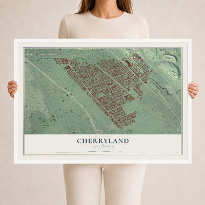 Map of Cherryland, California, 24 x 36 inch print in a white wood frame