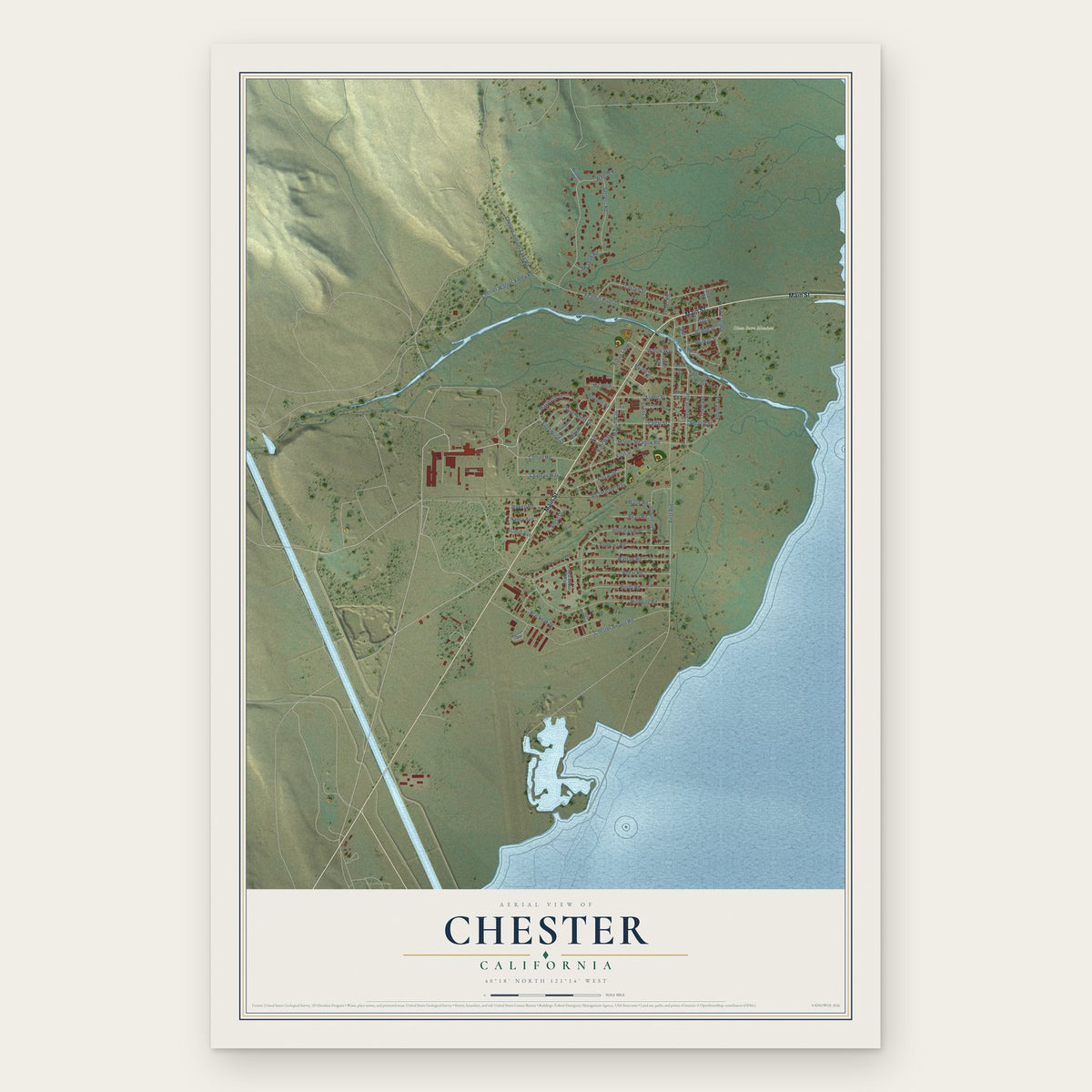 Chester, California map print, the full design