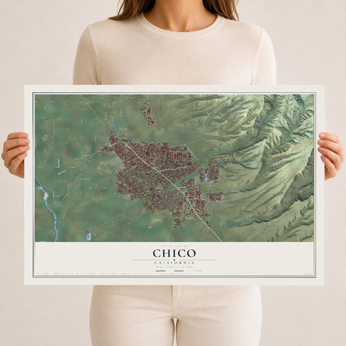 Map of Chico, California, 12 x 18 inch unframed archival matte print