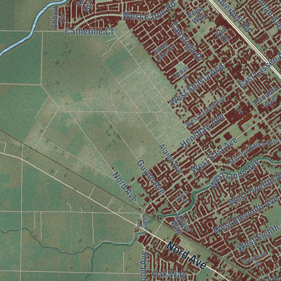Second close-up of the map of Chico, California print showing more streets and buildings