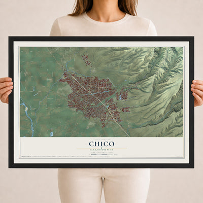 Map of Chico, California, 18 x 24 inch print in a black wood frame