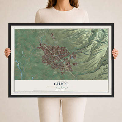 Map of Chico, California, 24 x 36 inch print in a black wood frame