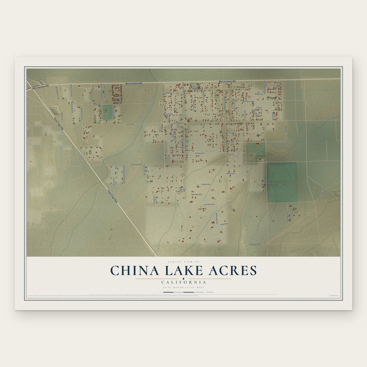 China Lake Acres, California map print, the full design
