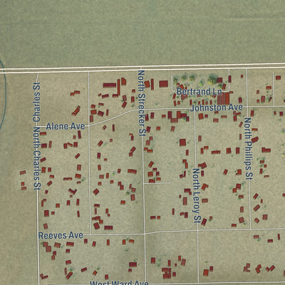 Close-up of the map of China Lake Acres, California print showing street and building detail