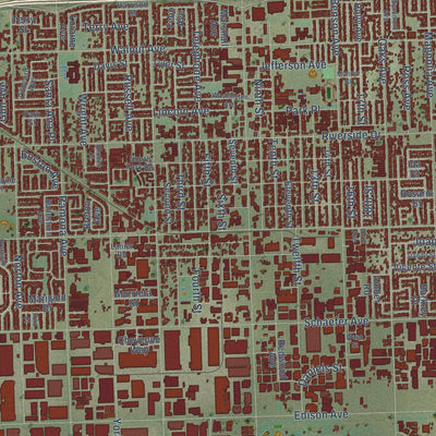 Close-up of the map of Chino, California print showing street and building detail