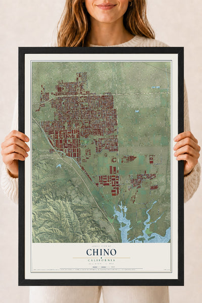 Map of Chino, California, 18 x 24 inch print in a black wood frame
