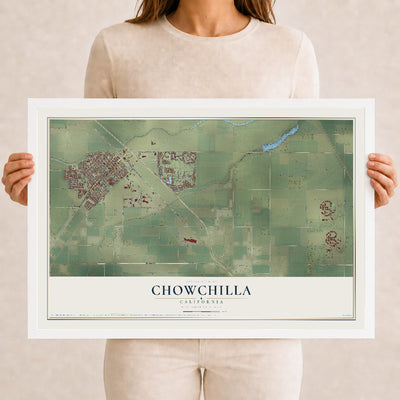 Map of Chowchilla, California, 12 x 18 inch print in a white wood frame