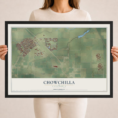 Map of Chowchilla, California, 18 x 24 inch print in a black wood frame