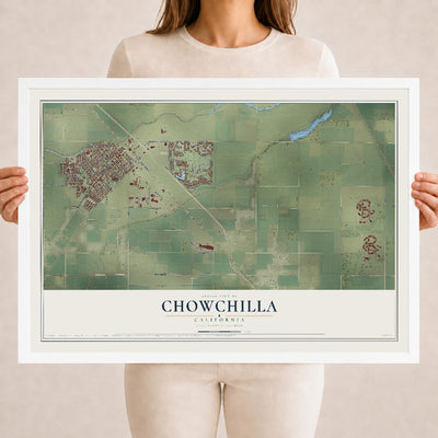 Map of Chowchilla, California, 18 x 24 inch print in a white wood frame